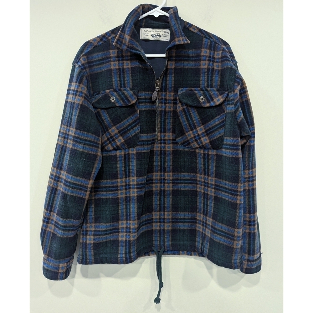 Gap Vintage Blue and Brown Plaid Flannel Half Zip Pullover Size XS